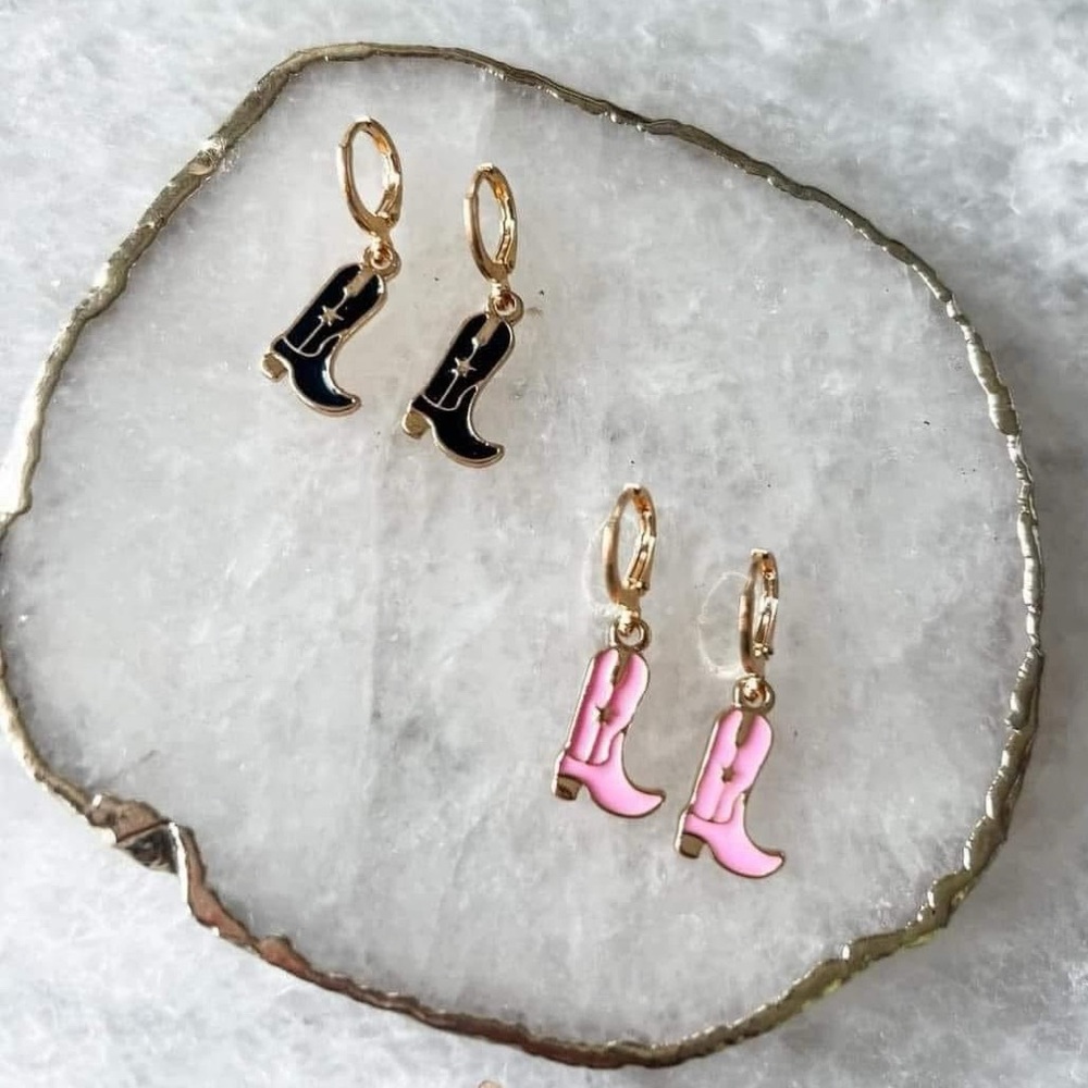NEW Cowboy Boot Hoop Earrings in Pink and Black - Picture 8 of 8